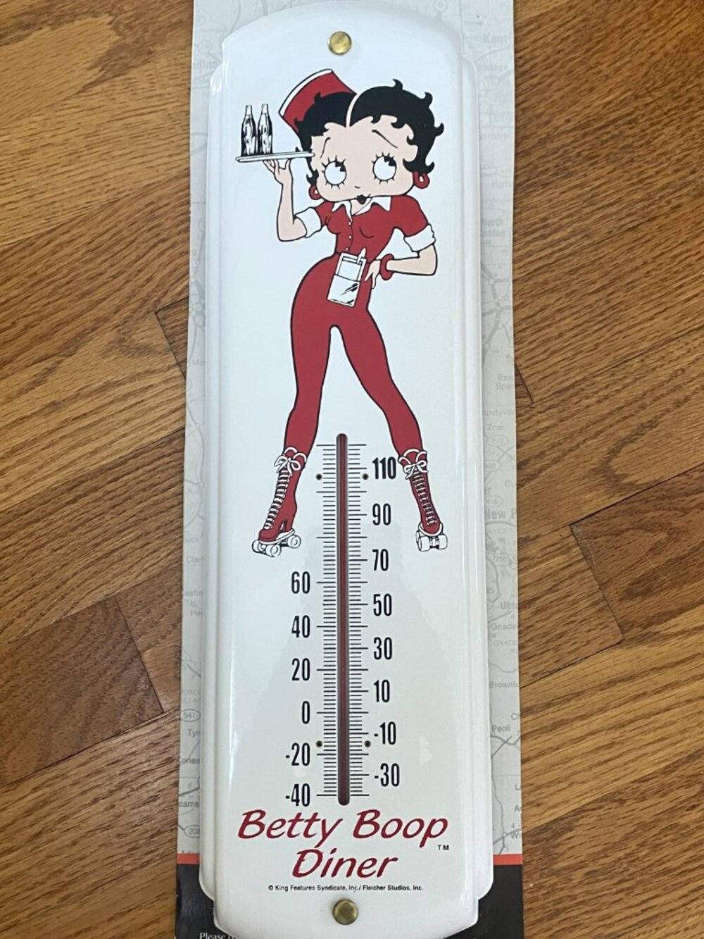 Betty Boop Diner Metal Thermometer Carhop Roller Skates Vintage New On Card MINT